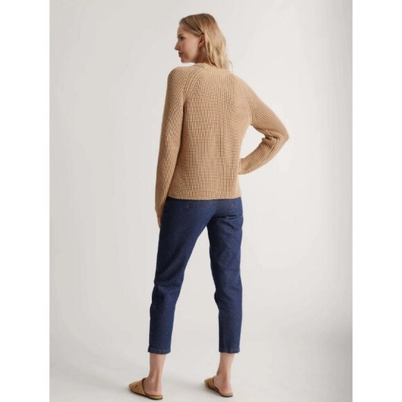 QUINCE 100% Organic Cotton Fisherman Crew Sweater in Camel Large Long Sleeve - Picture 3 of 8